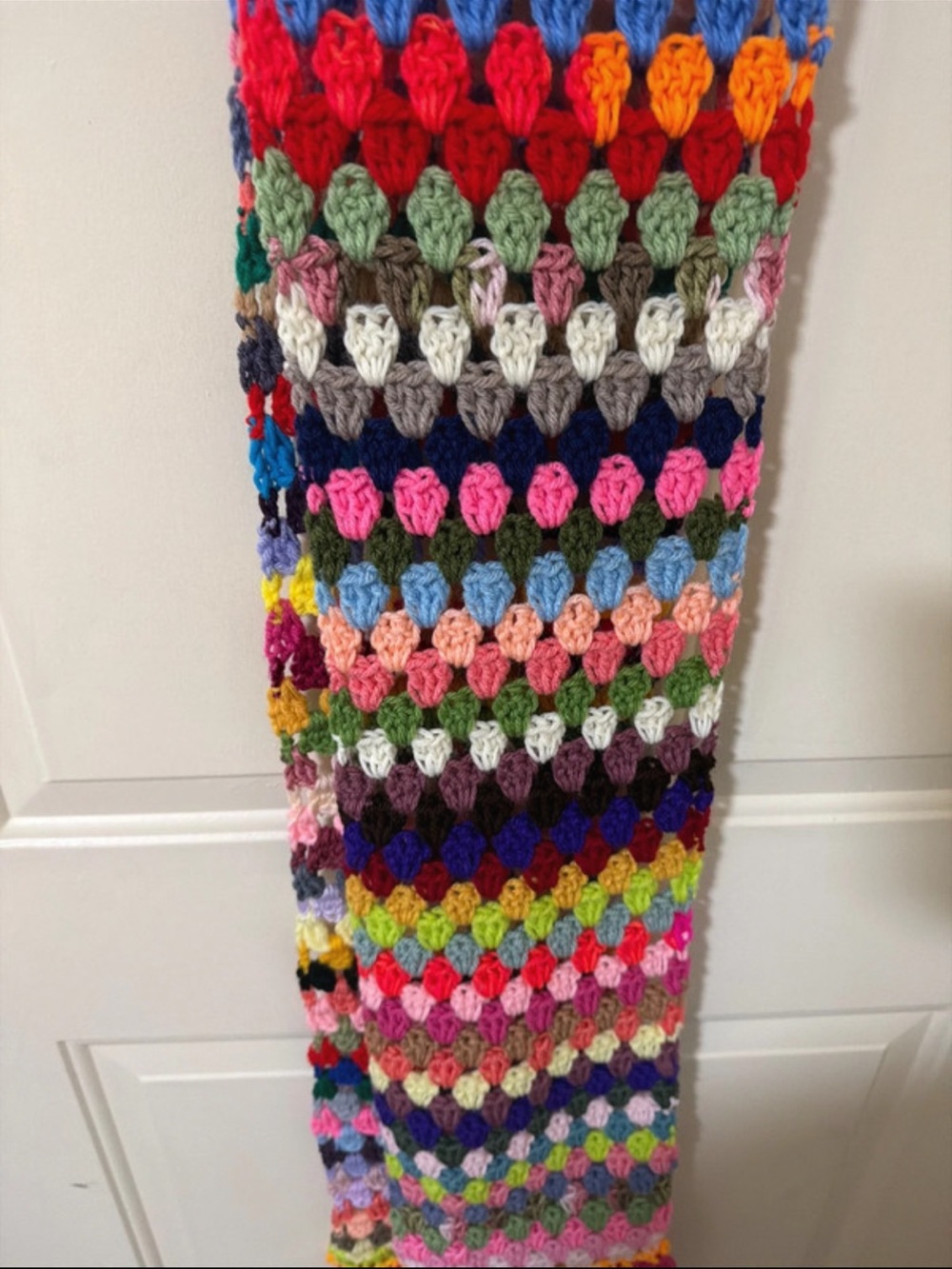 Hand Crafted Multicolor Crochet Scarf with Bold Stitch Rows